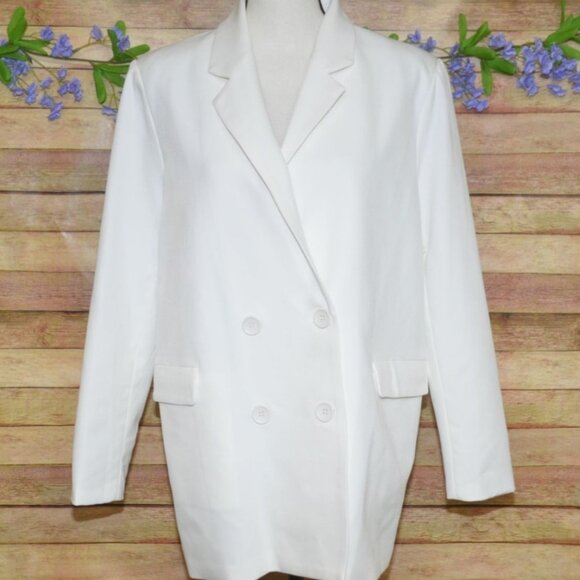 M.N.I. Ladies M White Double Breasted Blazer Jacket Stretch Career Office - Picture 1 of 9